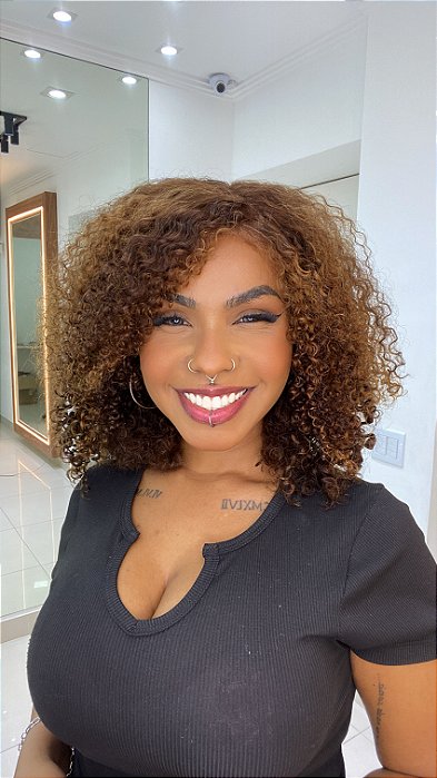 Peruca Lace Front Cabelo Humano Cacheado Afro Esmeralda Loiro Ombré 4/27