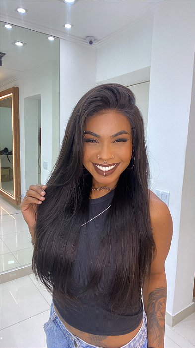 Peruca Lace Front 1 Cabelo Humano June Castanho Escuro N2