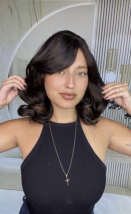 Peruca Fibra Futura Ondulado Franja Niara Mechada 1B/30