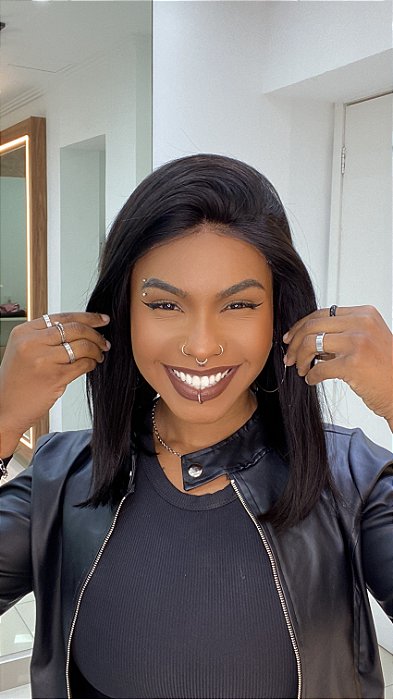 Peruca Lace Front Cabelo Humano Liso Castanho Escuro Analu