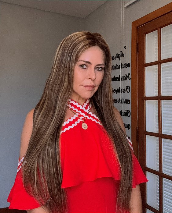 Peruca lace front cabelo humano longo mechas