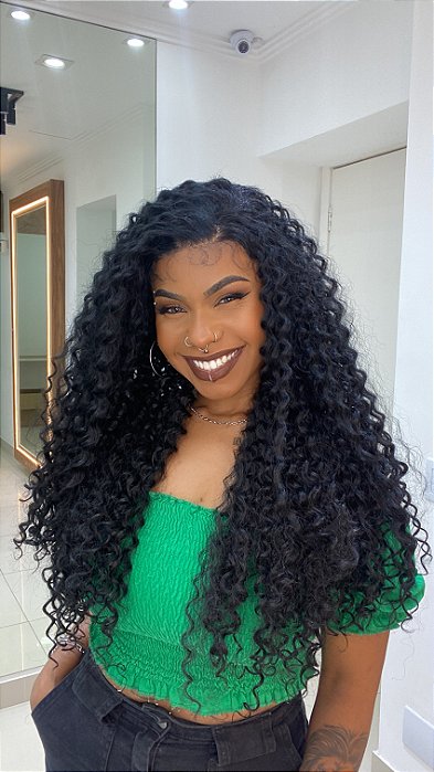 Peruca Lace Front Fibra Orgânica Cacheada Rubina Preta