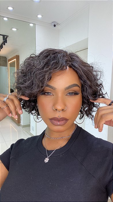 Peruca Lace Invisível Part Cabelo Humano Cacheado Rica Grisalha