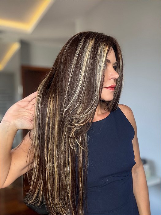 Protese capilar cabelo humano topo perfeito mechas