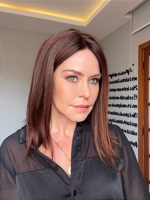 Peruca lace front cabelo humano long bob brown velvet