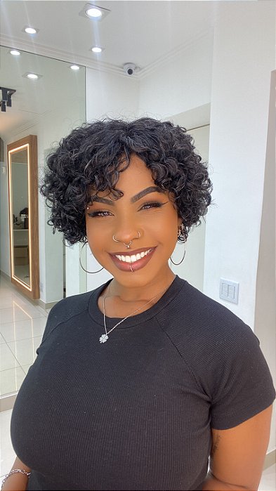 Peruca Cabelo Humano Cacheada Gisa Grisalha