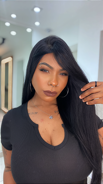 Peruca Cabelo Humano Silk Top Kosher Preto Nívea