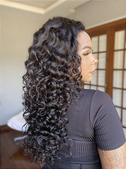 Peruca Lace Front Cabelo Humano Cacheada Longa Cristina lateral