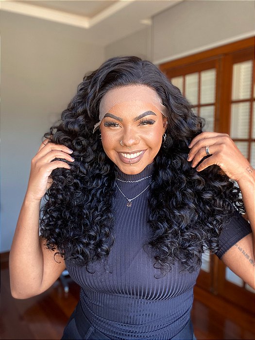 Peruca Lace Front Cabelo Humano Cacheada Longa Cristina detalhes