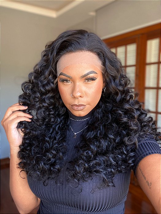 Peruca Lace Front Cabelo Humano Cacheada Longa Cristina volume