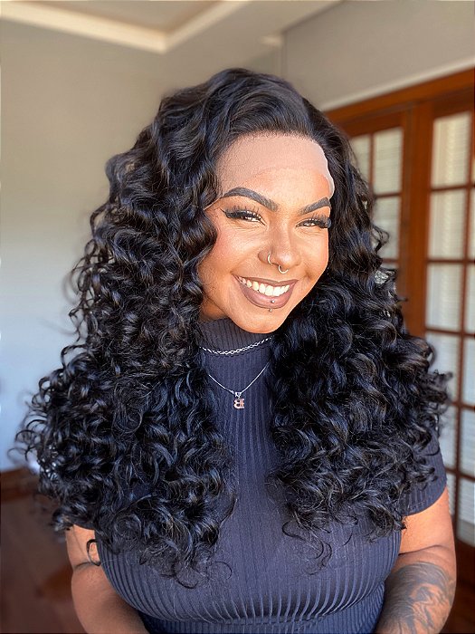 Peruca Lace Front Cabelo Humano Cacheada Longa Cristina caimento