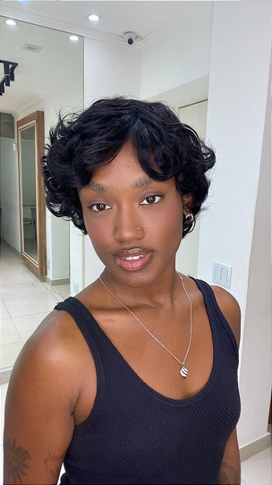 Peruca Cabelo Humano Cacheado Pixie Mika cor 1B 025