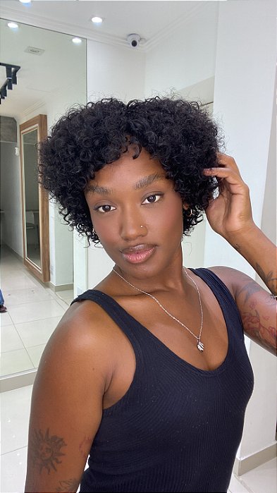 Peruca Cabelo Humano Cacheado Afro Zoe cor 1B 9083