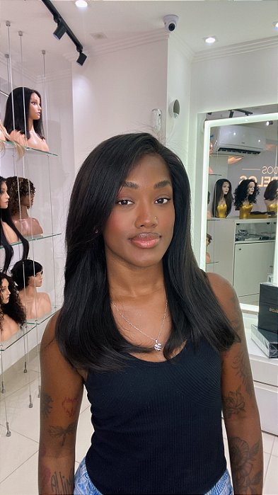 Peruca Lace Front Cabelo Humano Melia lateral