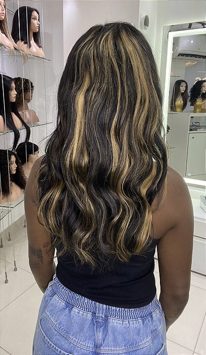 Peruca Lace 360 Strap Mechas 1B/27 detalhes do cabelo