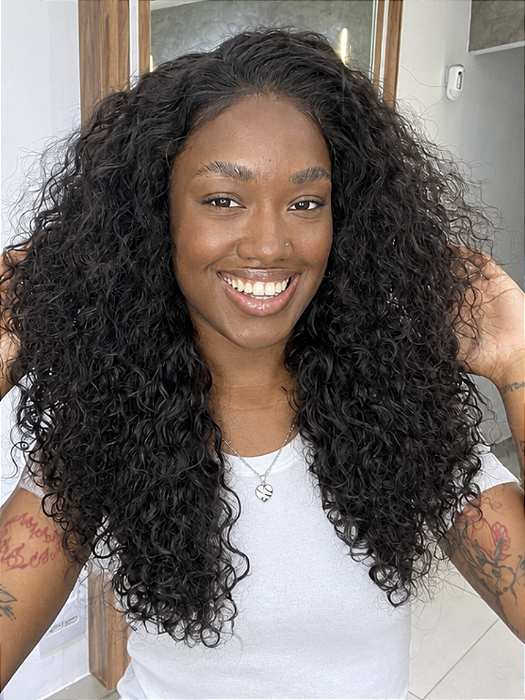 Peruca Lace Front Cabelo Humano Cacheada Longa Dania Castanho Escuro