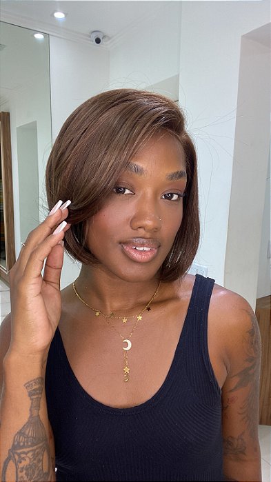 Peruca Lace Front Fibra Premium Minka Loiro Escuro 10Y