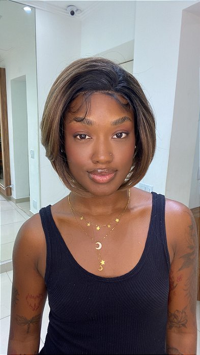 Peruca Lace Front Fibra Premium Minka Morena Iluminada 8/30