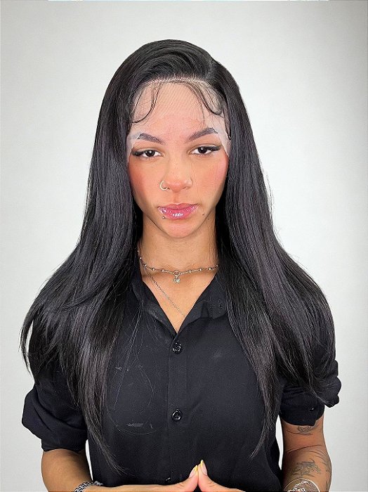 Peruca Lace Front Fibra Premium Vínia Castanho Escuro 2