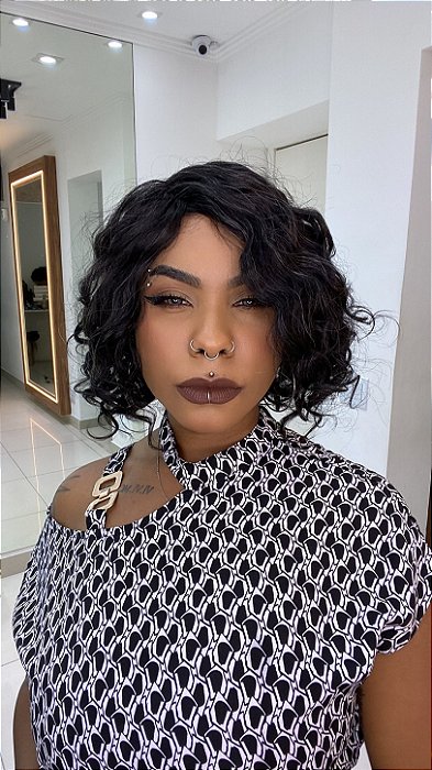 Peruca Cabelo Humano Maitê Mechas Grisalhas frente