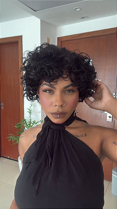 Outro ângulo da Peruca Cabelo Humano Cacheada Breni