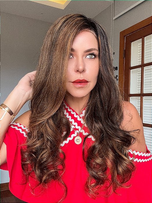 Lace Front Cabelo Humano Longo Mechas detalhe dos fios