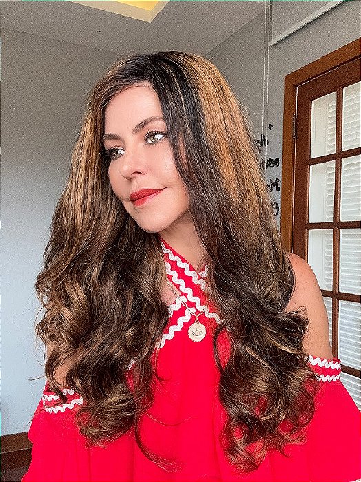 Lace Front Cabelo Humano Longo Mechas caimento ondulado