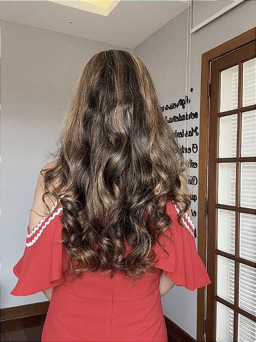 Lace Front Cabelo Humano Longo Mechas comprimento e caimento