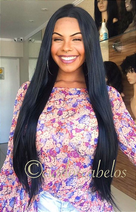 Peruca lace front 13x3 fibra futura premium Longa Marcelly Preta ( TELA CORTADA)