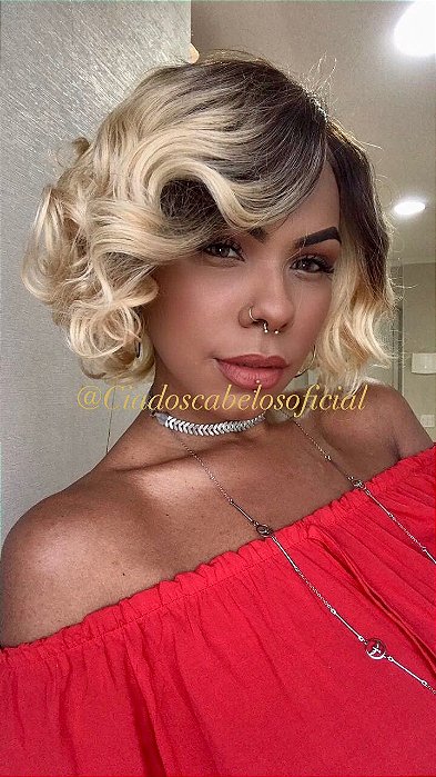 Peruca Lace Front Nancy Ombré Loira lateral