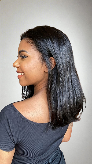 Peruca Lace Front Cabelo Humano Kylie Long vista lateral