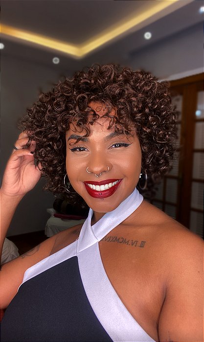 Peruca Cabelo Humano Cacheada Nara Castanho