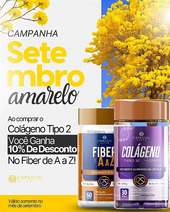 Ao comprar Colágeno tipo 2 ganha 10% no Especial Fiber de A a Z