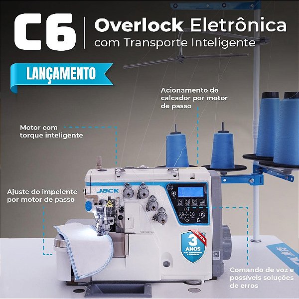 MAQUINA DE COSTURA OVERLOQUE 4 FIOS ELETRONICA INTELIGENTE JACK JK-C6-4-M03/333-X- 220 V
