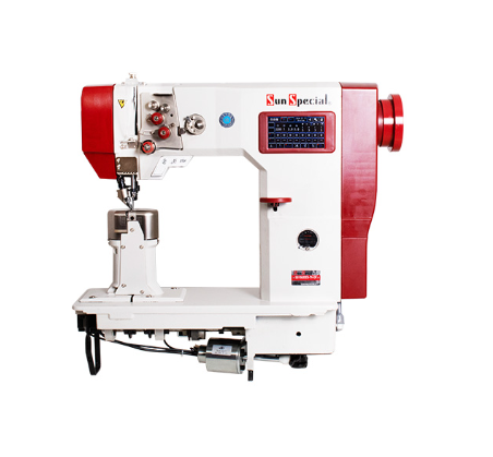 Máquina Coluna Eletrônica Transp. Duplo 2 agulhas Sun Special SS1592DES-TX-QX 220V COM PÉS E MESA MONTADOS
