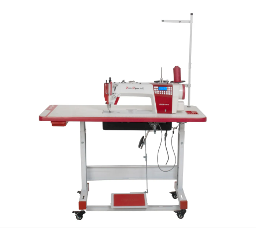 MAQUINA RETA TRANSPORTE DUPLO ELETRÔNICA E 09 TIPOS DE PONTOS RETOS DECORATIVOS SUN SPECIAL SS1903-DM-QI - 220V COM PÉS E MESA DESMONTADOS