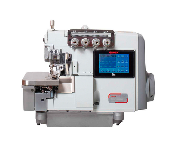 MAQUINA OVERLOQUE PONTO CADEIA ELETRONICA GEMSY N5-ES-514M 220V COM PÉS E MESA MONTADOS