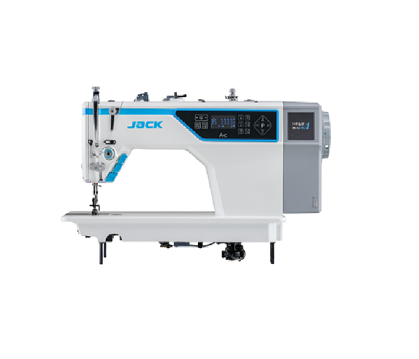 MAQUINA RETA ELETRONICA JACK A4C - 220 V COM PÉS E MESA MONTADOS + KIT DE CALCADORES E  TESOURA JACK DE BRINDE