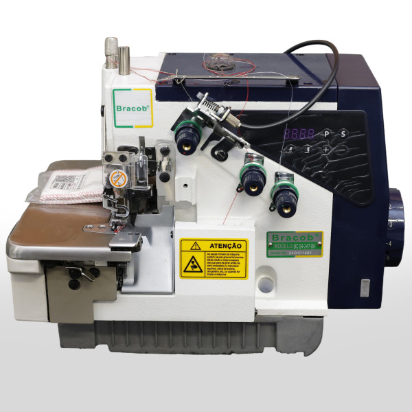 MAQUINA OVERLOQUE 1 AGULHAS COM BK MOTOR DIRECT DRIVE BRACOB BC S4 3 AT BK - 220 V COM PÉS E MESA DESMONTADOS