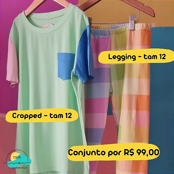 Conjunto Camiseta Color Block Verde + Calça Legging Banana