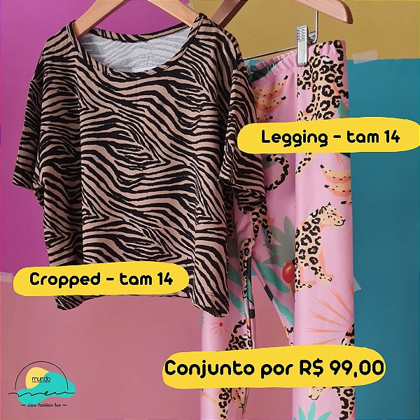 Conjunto Cropped Zebra + Calça Legging Banana