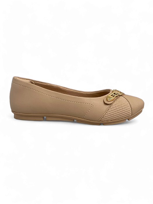 Sapatilha Comfortflex Nude Detalhe Dourado