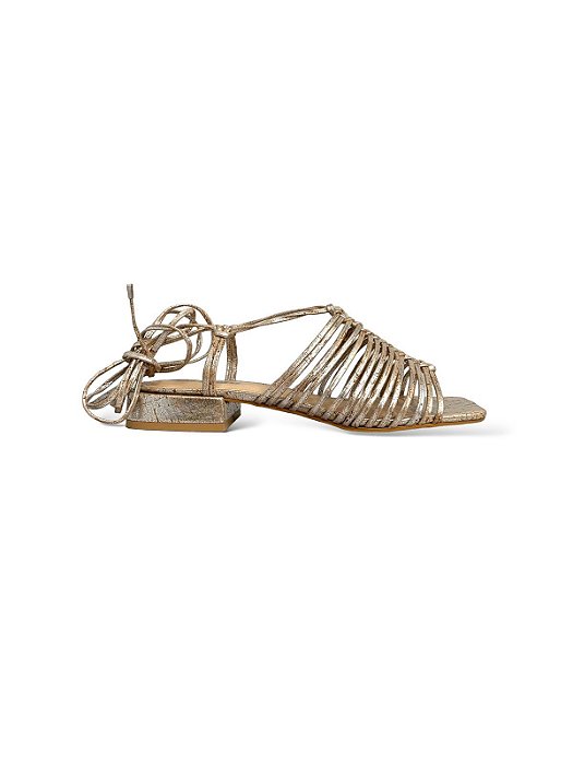 Sandália Your Shoes Prata Tiras Amarração Cortiça