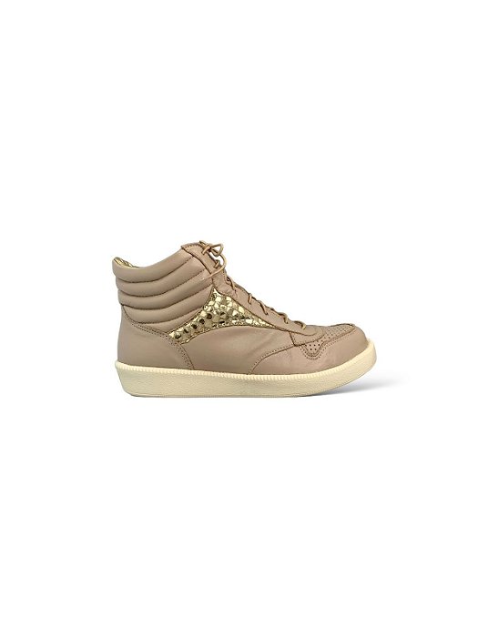 Tênis Your Shoes Nude e Dourado Pelica Cano Alto