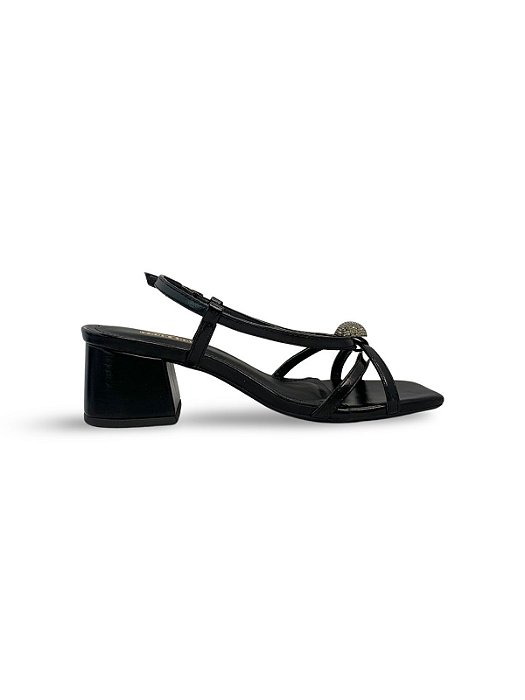 Sandália Your Shoes Preta Tiras e Cristais