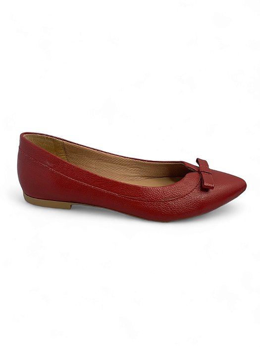 Sapatilha Your Shoes Vermelho Couro Bico Fino