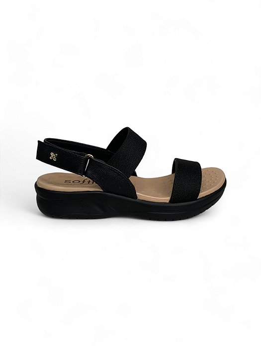 Sandália Softli Velcro Preta