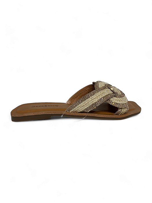 Rasteira Your Shoes Corda Nude Brilho Rose