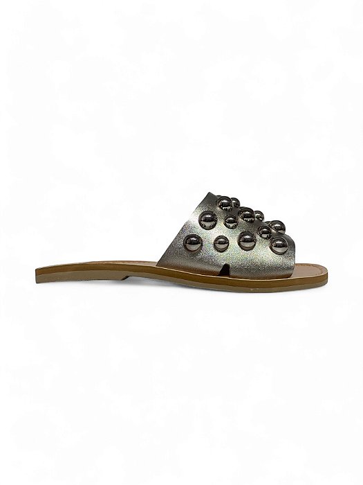 Rasteira Your Shoes Onix Aplique de Metal