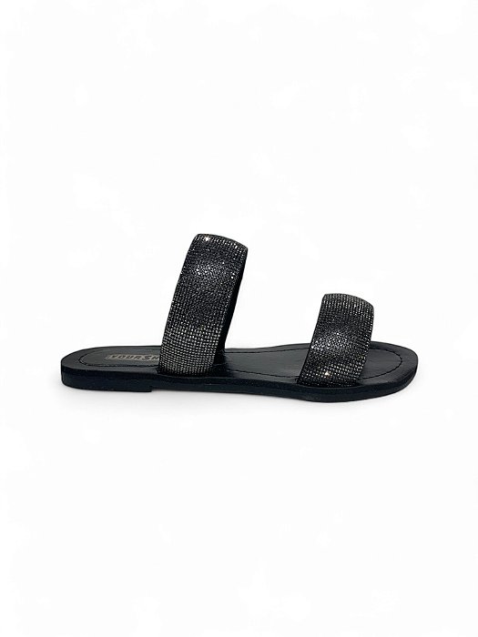 Rasteira Your Shoes Preta 2 Tiras Largas